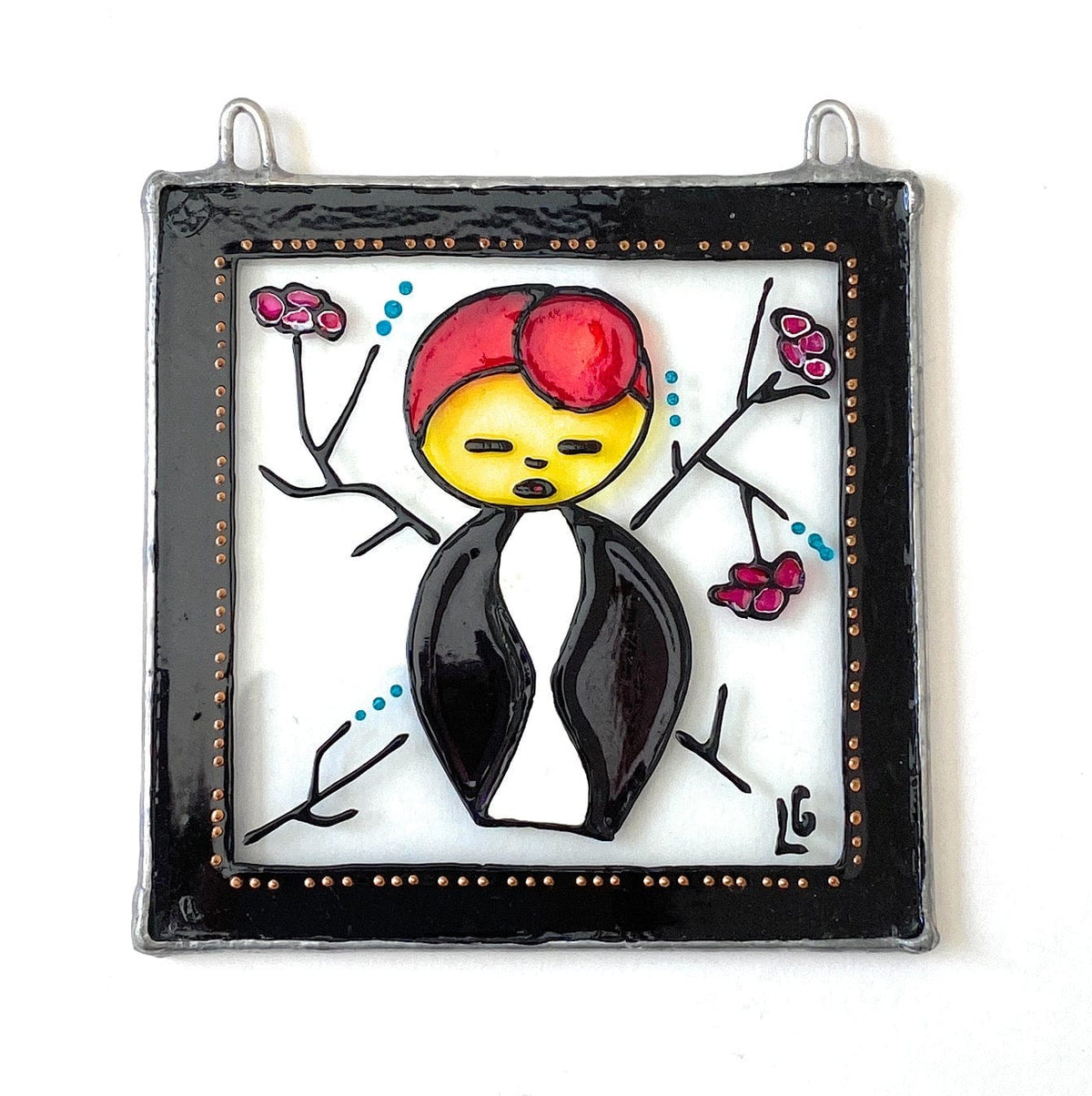 LeKoky Suncatchers JAPANESE DOLL [Girl] Hand Painted Glass Suncatcher KASUMI made by Lenka in Southampton England