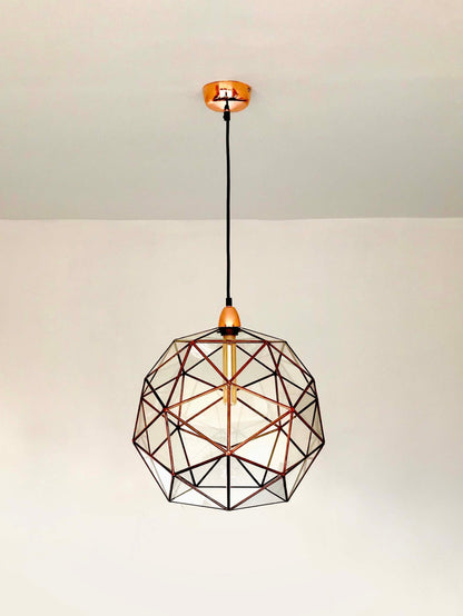 LeKoky Lighting PENTAKIS DODECAHEDRON Geometric Glass Pendant Light Large / Rustic Copper made by Lenka in Southampton England