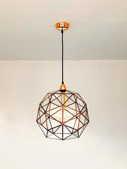 LeKoky Lighting PENTAKIS DODECAHEDRON Geometric Glass Pendant Light Large / Rustic Copper made by Lenka in Southampton England