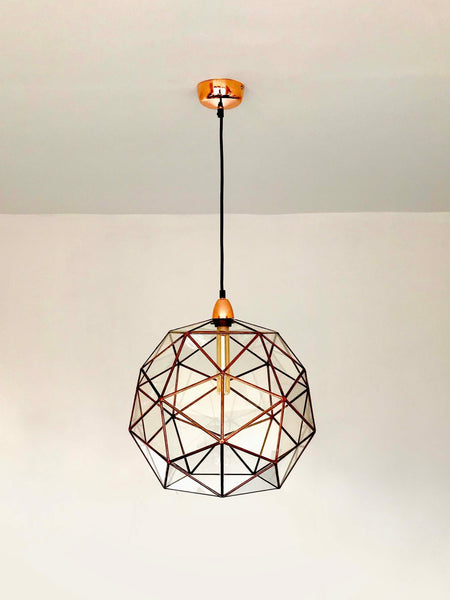 LeKoky Lighting PENTAKIS DODECAHEDRON Geometric Glass Pendant Light Large / Rustic Copper made by Lenka in Southampton England
