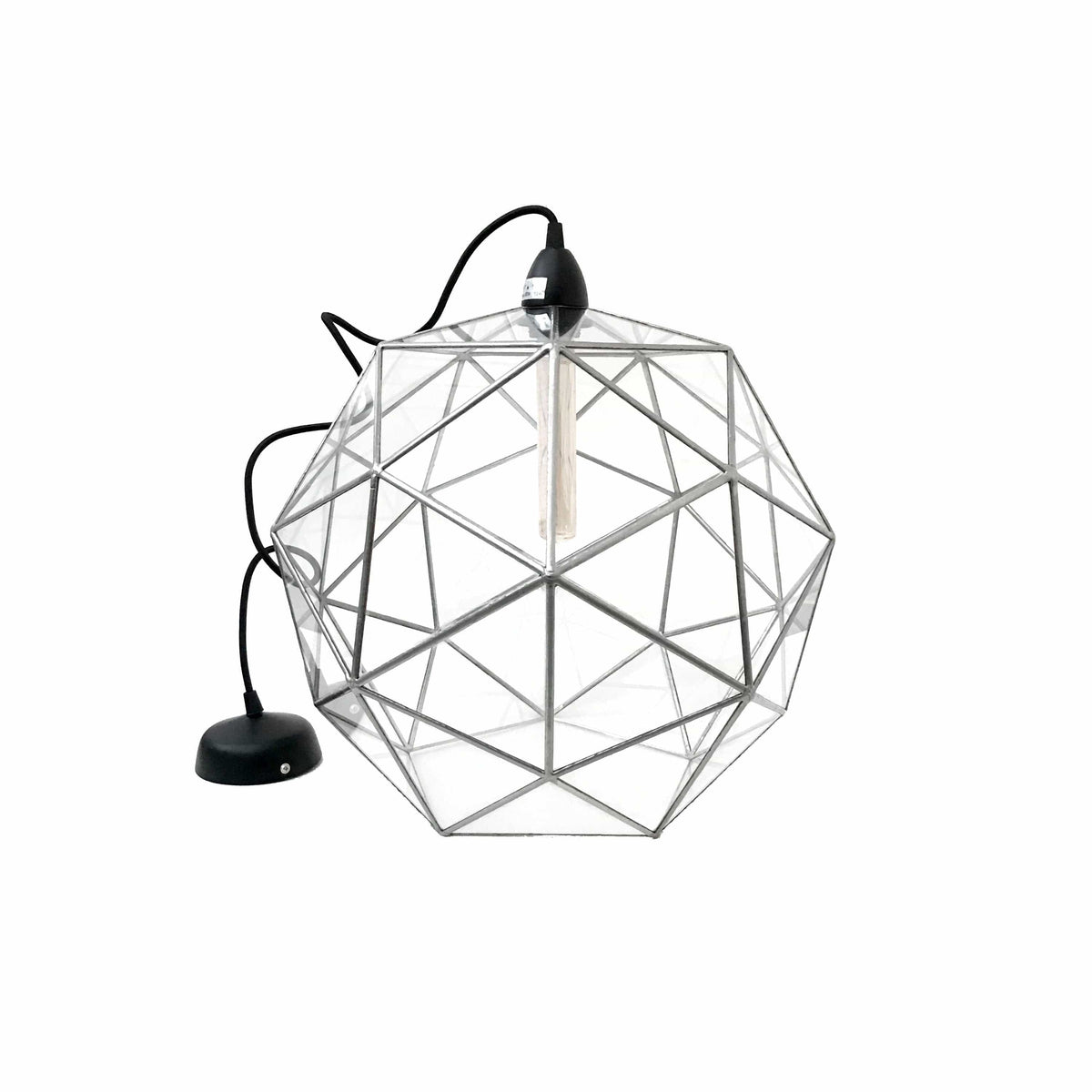 LeKoky Lighting PENTAKIS DODECAHEDRON Geometric Glass Pendant Light Large / Silver made by Lenka in Southampton England