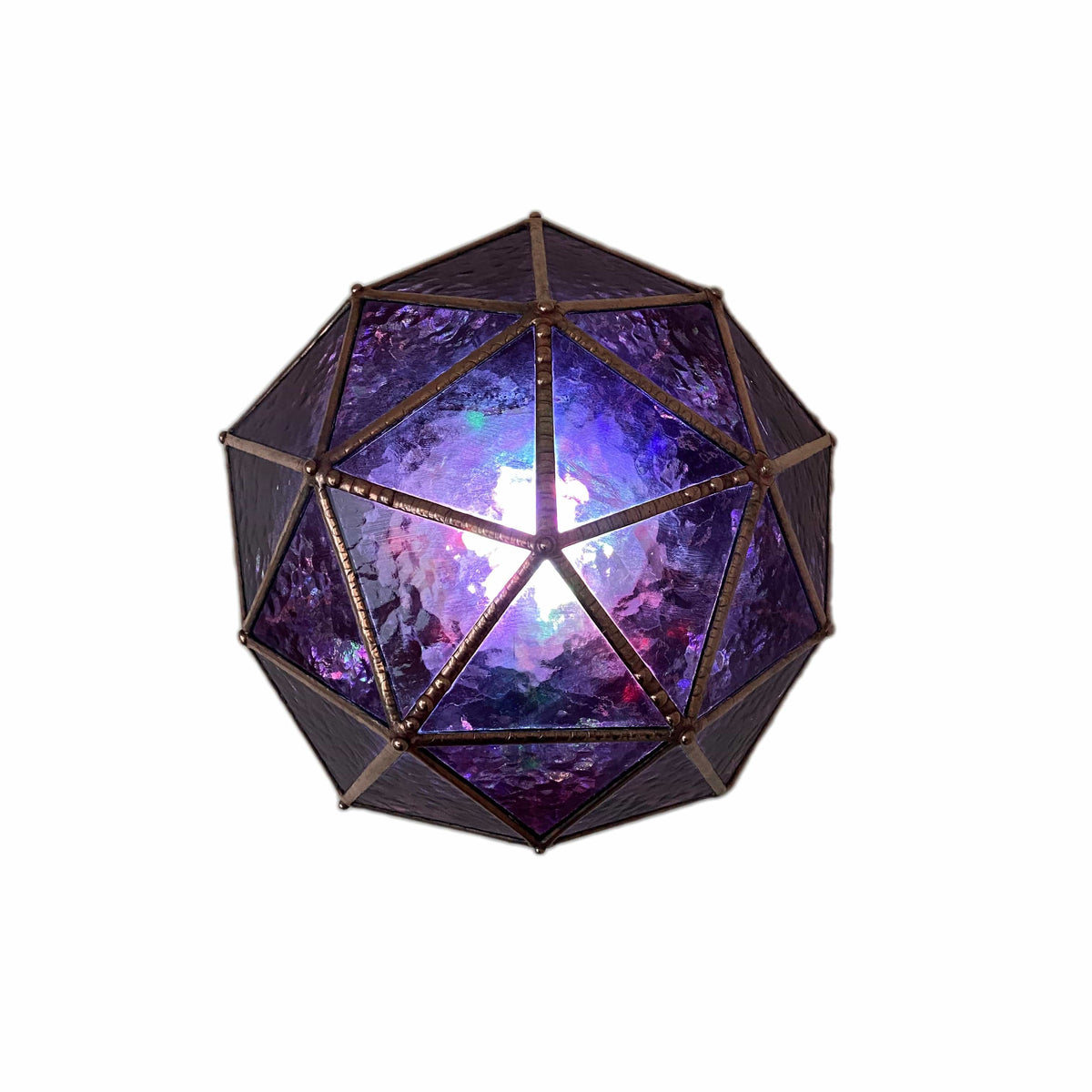 LeKoky Lighting LED-lit geometric pink lamp in a glowing purple hue
