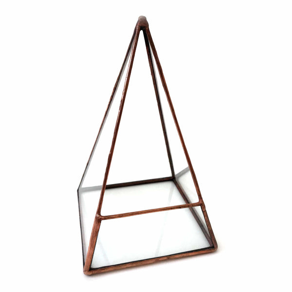 LeKoky Terrariums PYRAMID Geometric Glass Terrarium Small / Rustic Copper made by Lenka in Southampton England