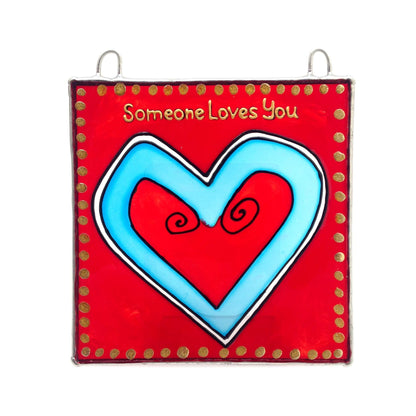 LeKoky Suncatchers SOMEONE LOVES YOU Hand Painted Glass Suncatcher made by Lenka in Southampton England