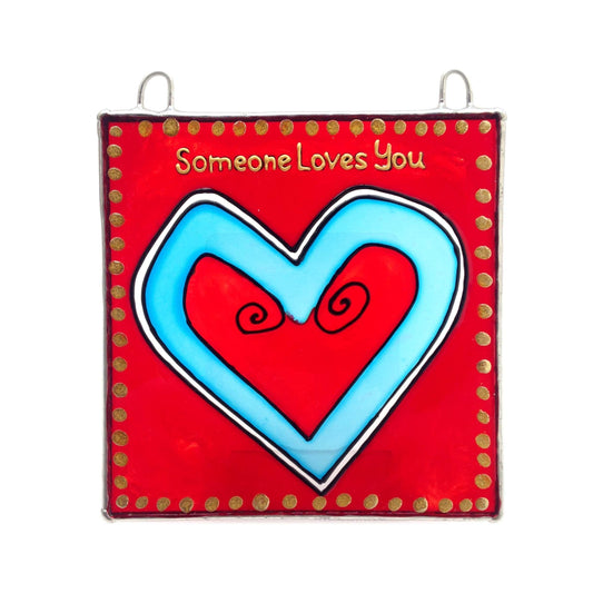 LeKoky Suncatchers SOMEONE LOVES YOU Hand Painted Glass Suncatcher made by Lenka in Southampton England