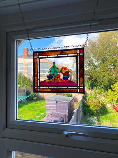 LeKoky Suncatchers TEDDY & XMAS Hand Painted Stained Glass Suncatcher made by Lenka in Southampton England