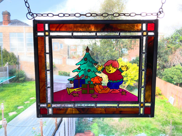 LeKoky Suncatchers TEDDY & XMAS Hand Painted Stained Glass Suncatcher made by Lenka in Southampton England